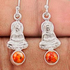 1.36cts natural red sponge coral 925 silver buddha charm earrings t82792