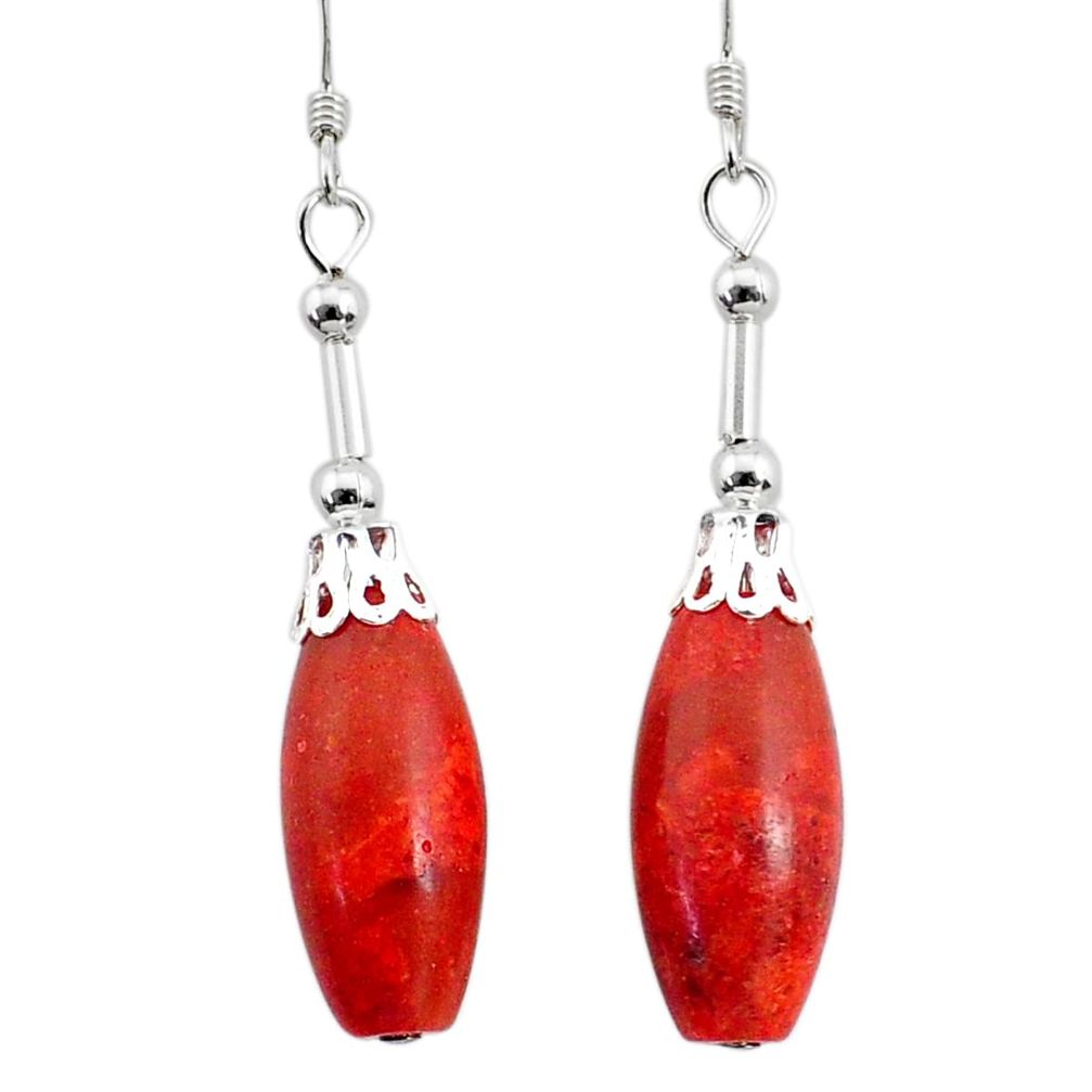 11.86cts natural red sponge coral 925 sterling silver dangle earrings c27008