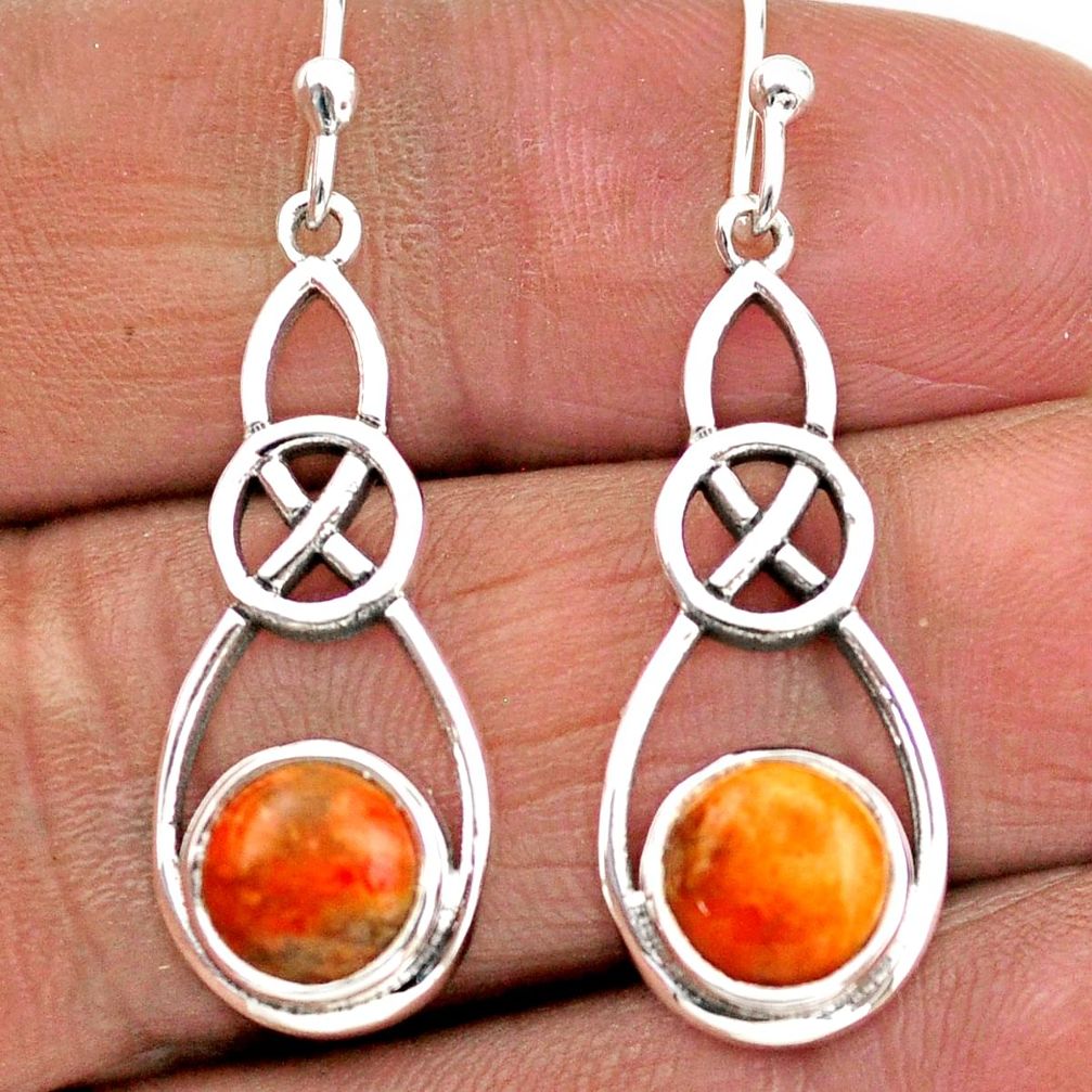 5.63cts natural red sponge coral 925 sterling silver dangle earrings t89734