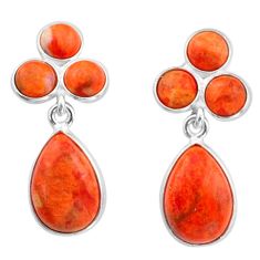 8.99cts natural red sponge coral 925 sterling silver dangle earrings u6625