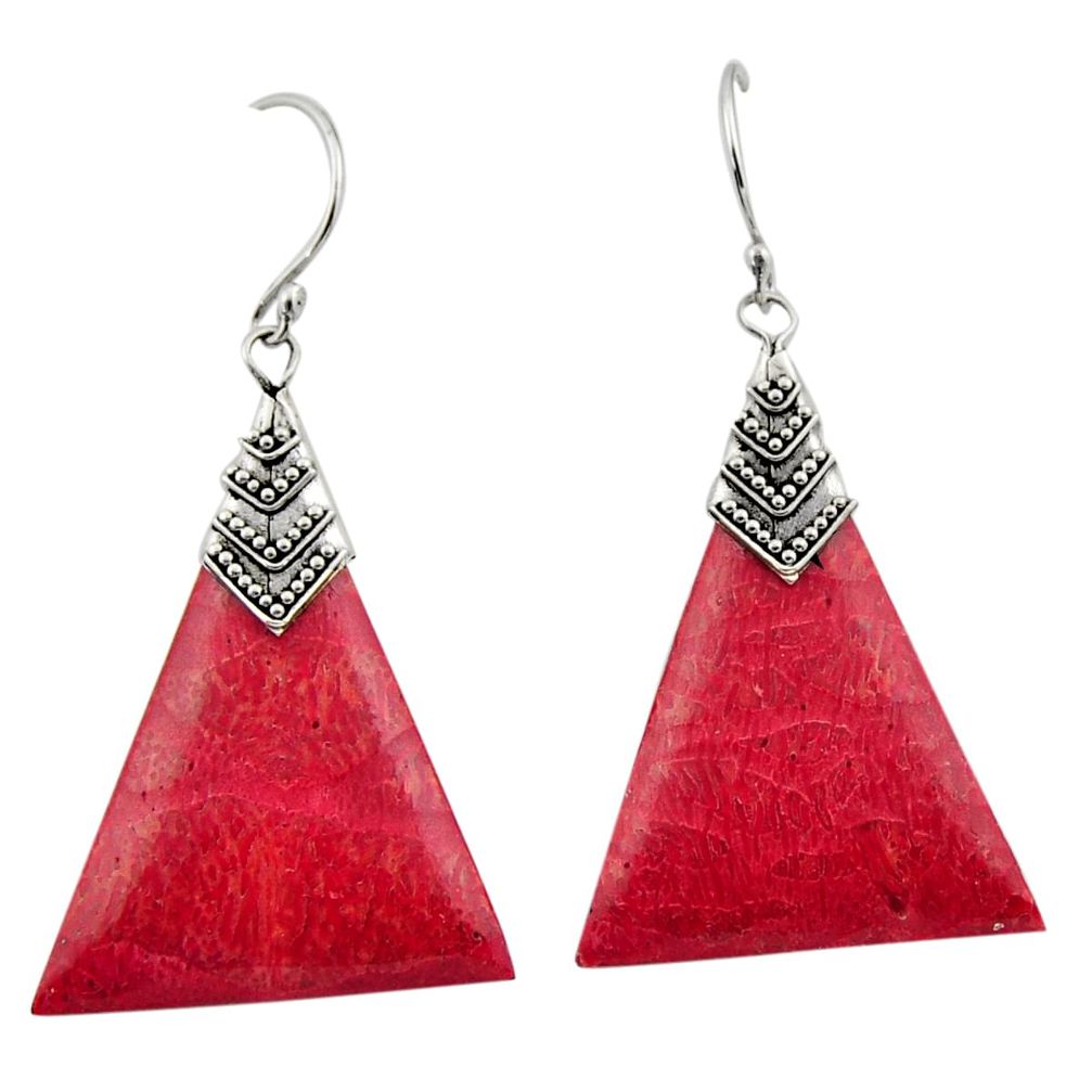 6.94cts natural red sponge coral 925 sterling silver earrings jewelry c26363