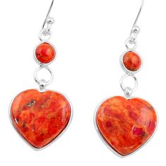 12.52cts natural red sponge coral 925 sterling silver heart earrings t95385