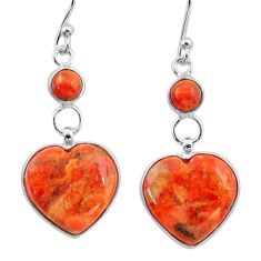 11.40cts natural red sponge coral 925 sterling silver heart earrings t95389