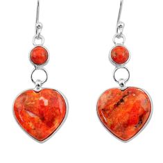 11.84cts natural red sponge coral 925 sterling silver heart earrings t95390