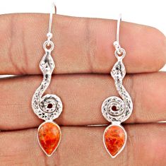 5.39cts natural red sponge coral 925 sterling silver snake earrings t80911