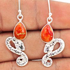5.10cts natural red sponge coral 925 sterling silver snake earrings t80933