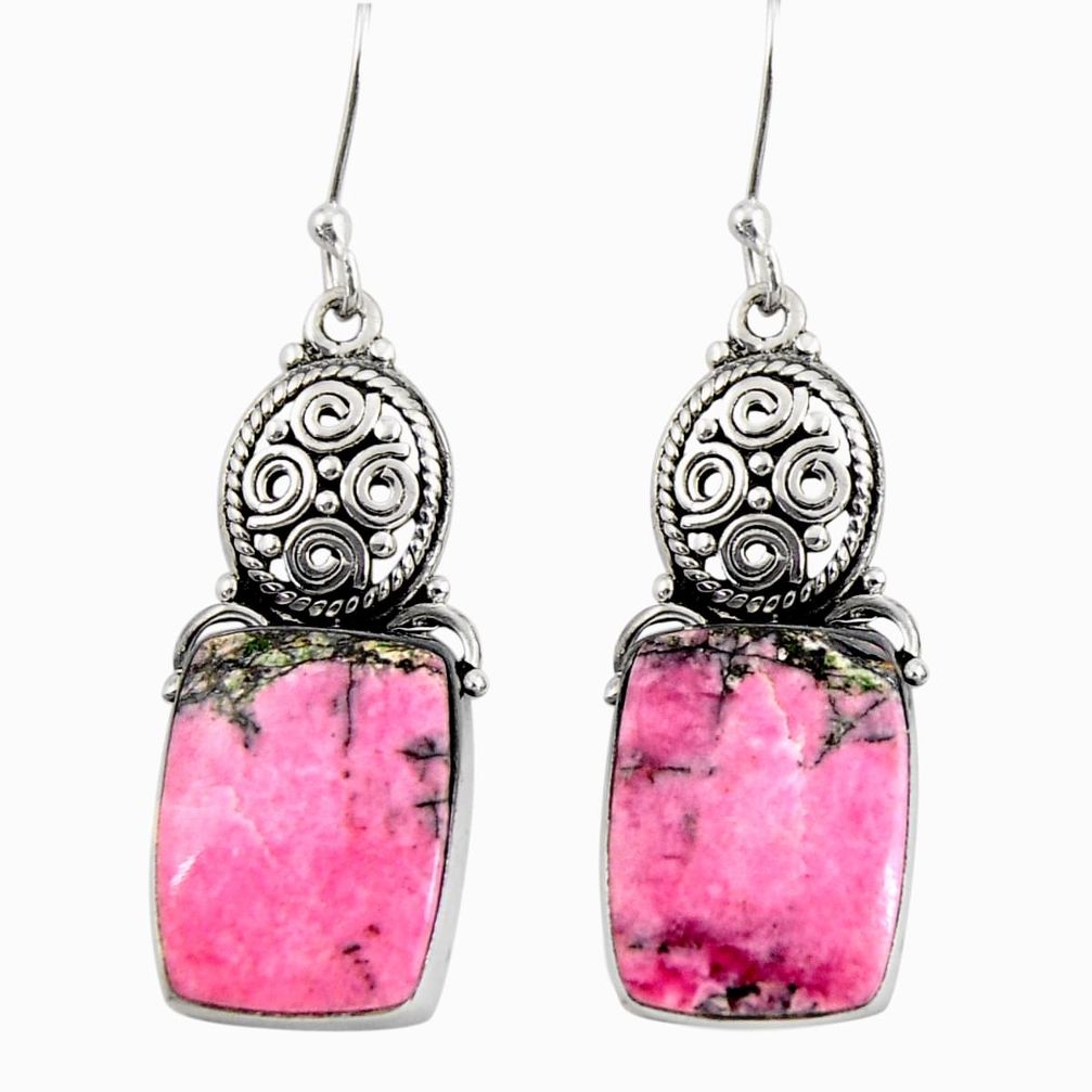 20.05cts natural rhodonite in black manganese 925 silver dangle earrings d39645