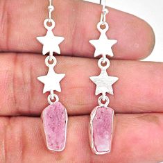 9.87cts natural rose quartz raw 925 silver crescent moon star earrings r89962