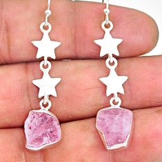10.03cts natural rose quartz raw 925 silver crescent moon star earrings r89963
