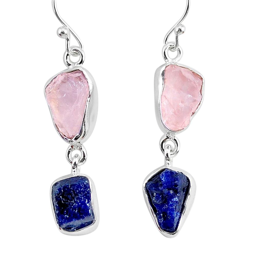 12.63cts natural rose quartz raw sapphire rough 925 silver earrings r93706