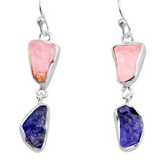 10.37cts natural rose quartz tanzanite rough 925 silver dangle earrings y94750