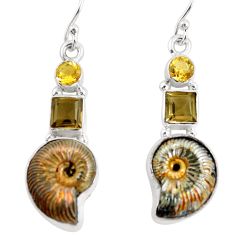 Clearance Sale- 15.76cts natural russian jurassic opal ammonite 925 silver earrings p64691