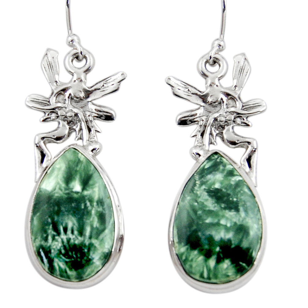 Natural seraphinite (russian) 925 silver angel wings fairy earrings r45270