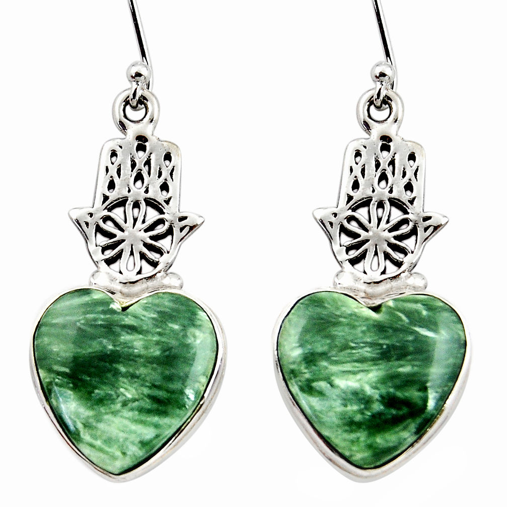 Natural seraphinite (russian) 925 silver hand of god hamsa earrings r45279