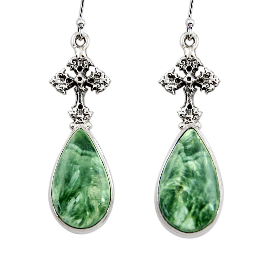 22.22cts natural seraphinite (russian) 925 silver tree of life earrings r45267