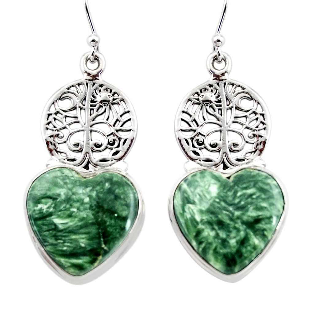 21.67cts natural seraphinite (russian) 925 silver tree of life earrings r45280
