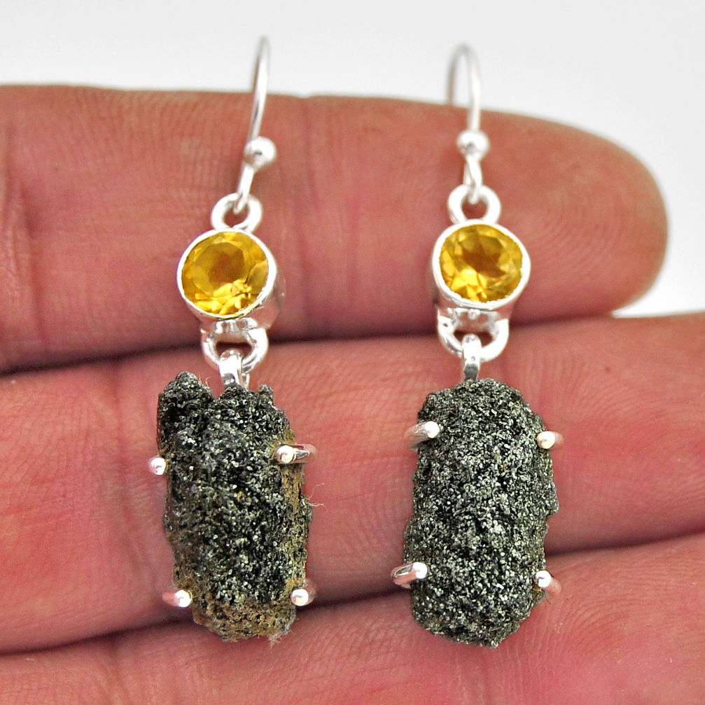 17.98cts natural seraphinite in quartz citrine 925 silver dangle earrings n23746