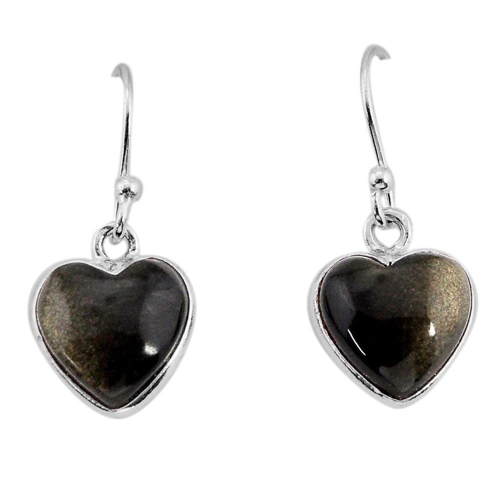 6.41cts natural sheen black obsidian heart 925 silver dangle earrings y75765