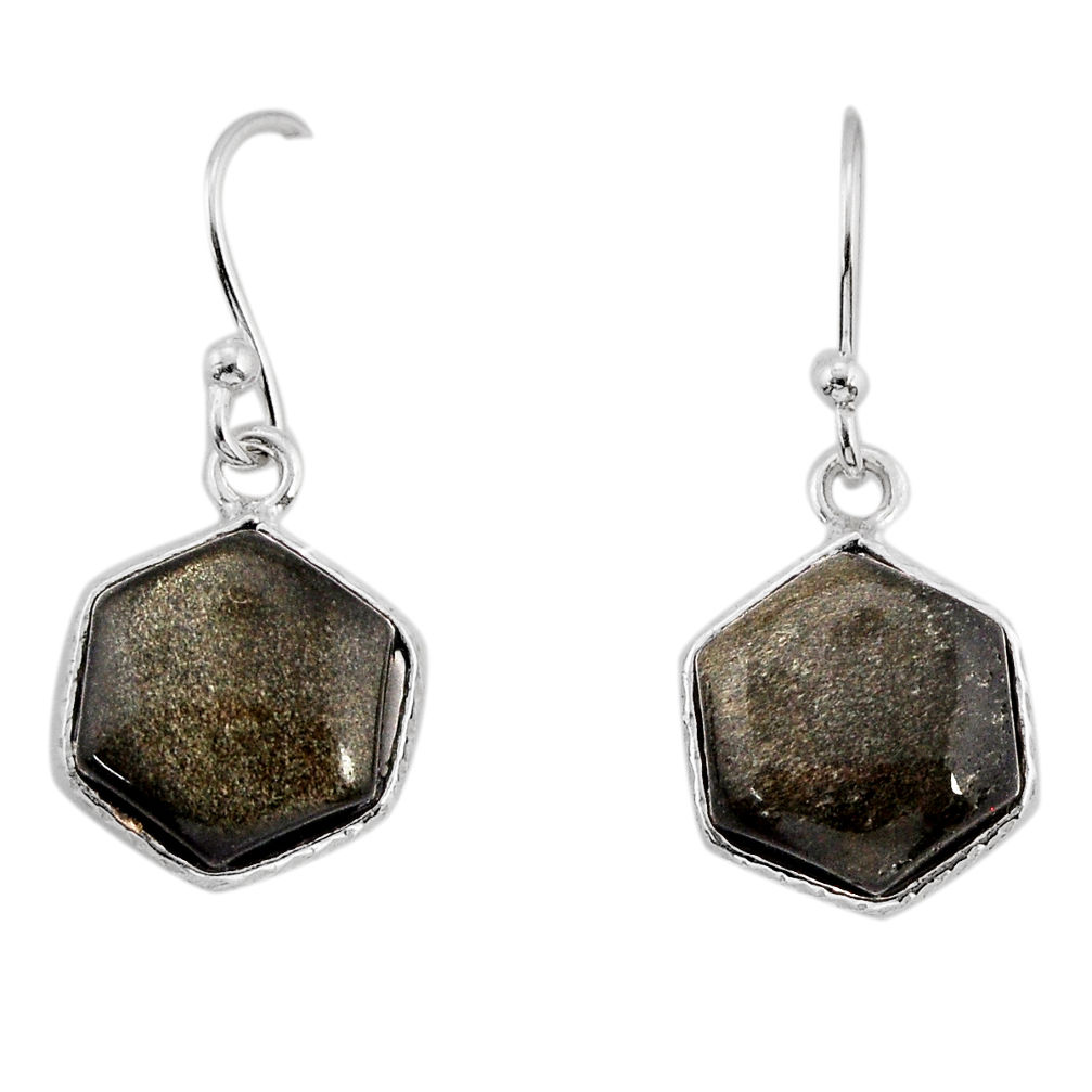 8.01cts natural sheen black obsidian hexagon 925 silver dangle earrings y75767