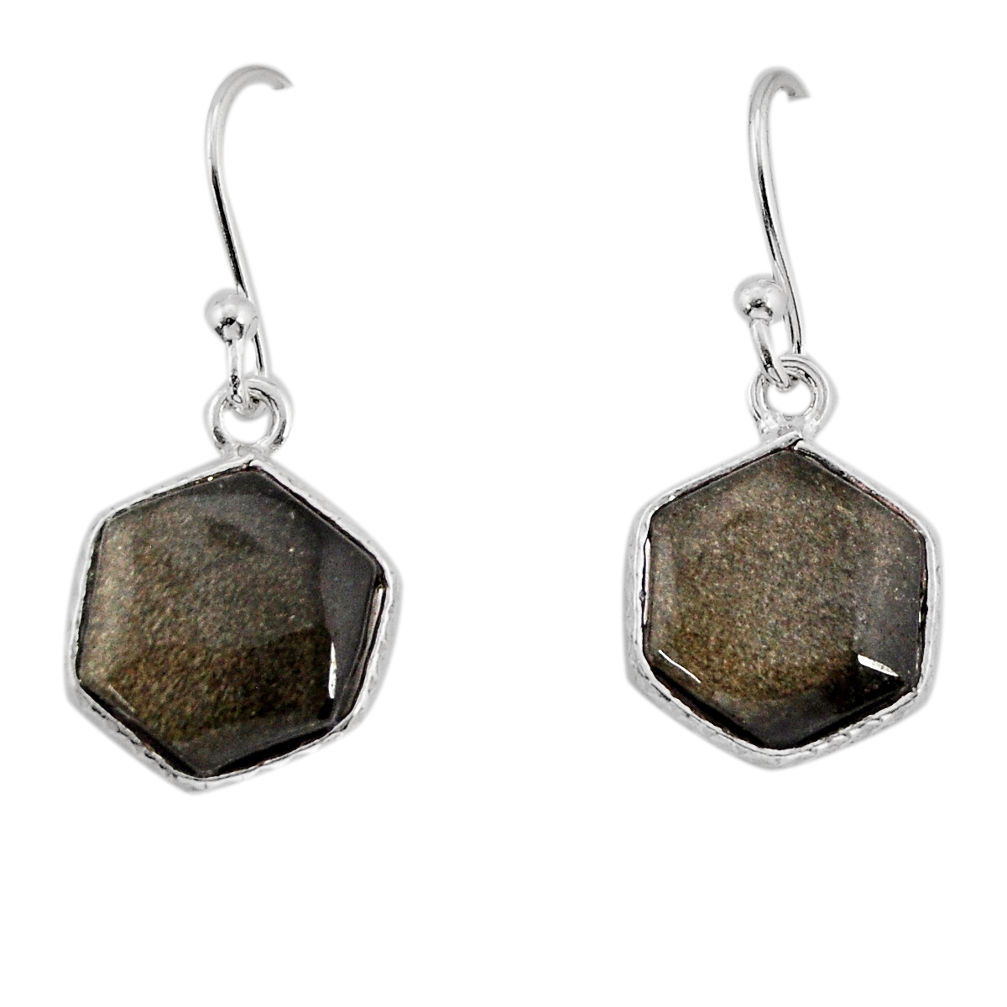 7.34cts natural sheen black obsidian hexagon 925 silver dangle earrings y75768