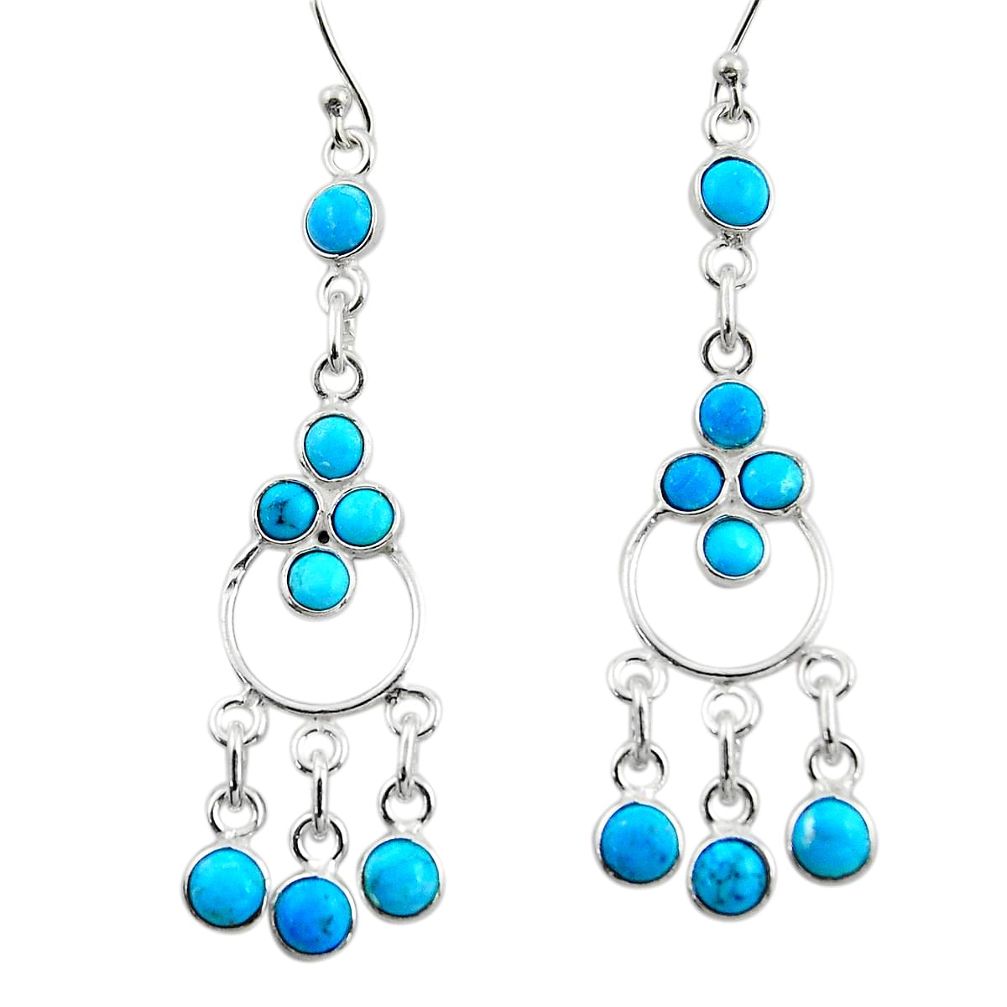 6.90cts natural sleeping beauty turquoise 925 silver chandelier earrings r45041