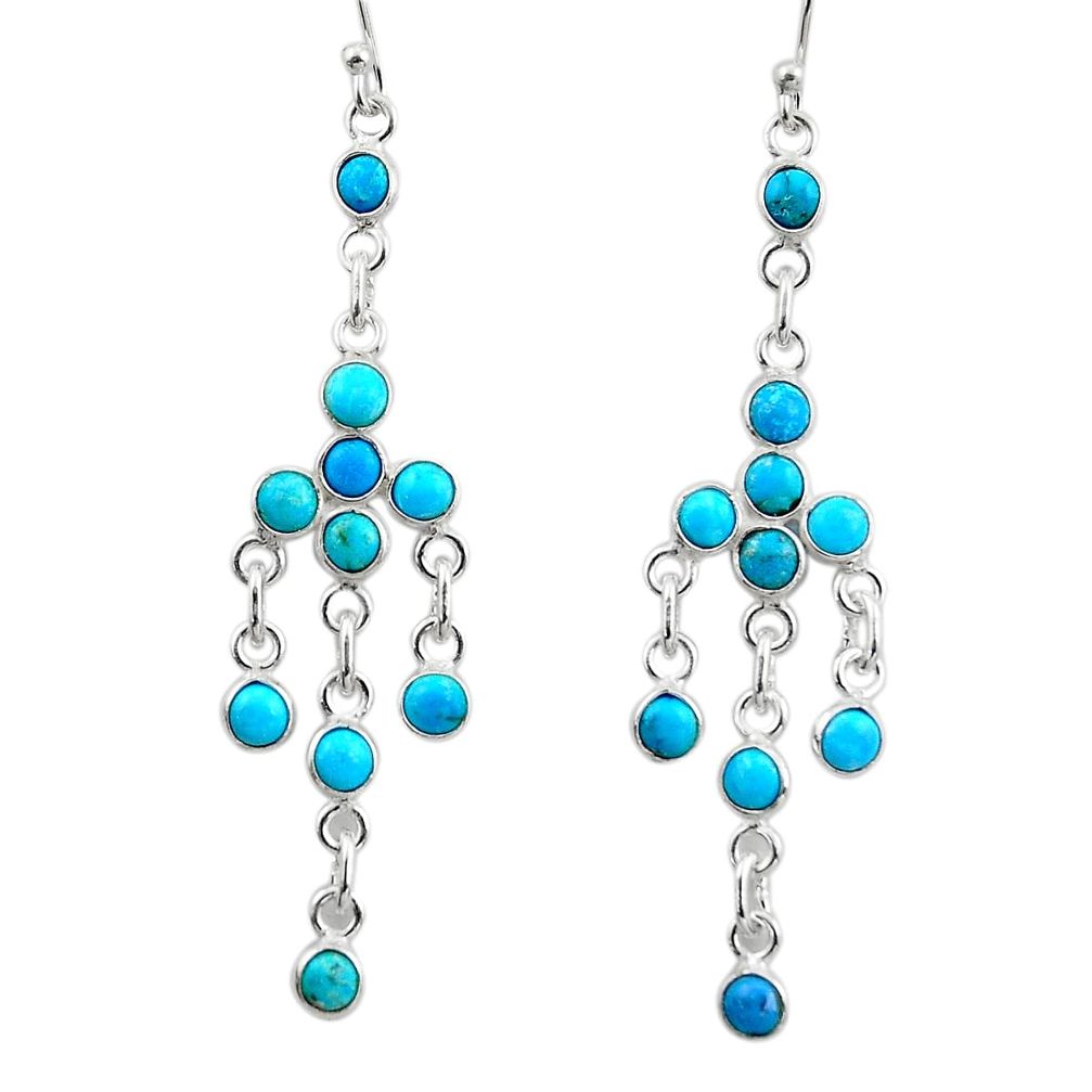 7.67cts natural sleeping beauty turquoise 925 silver chandelier earrings r45043