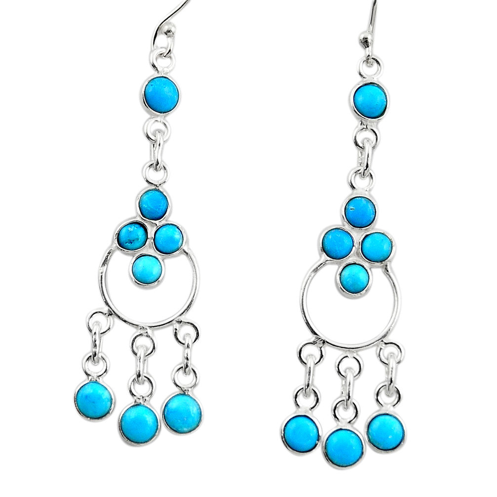 6.48cts natural sleeping beauty turquoise 925 silver chandelier earrings r45064