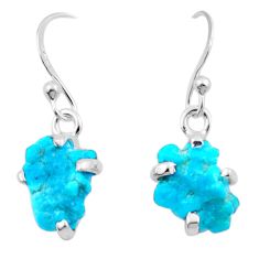 4.84cts natural sleeping beauty turquoise rough 925 silver dangle earrings u9985