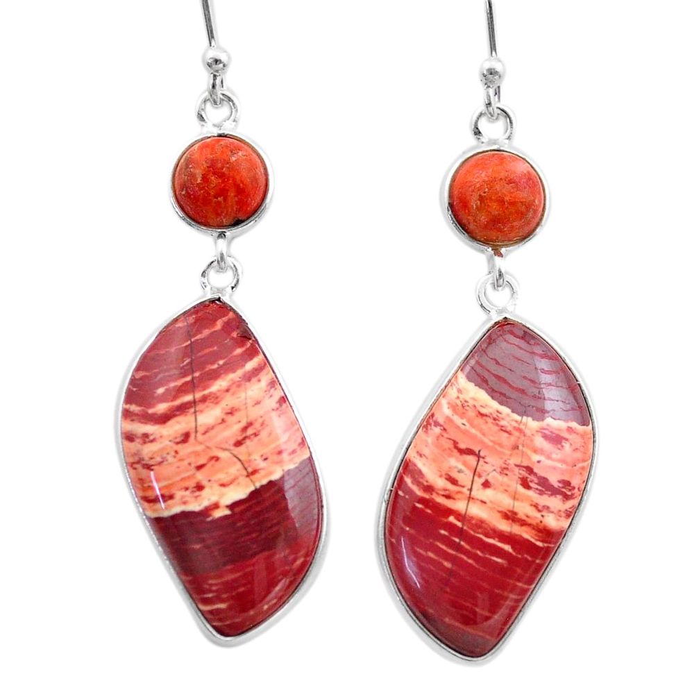 17.00cts natural snakeskin jasper sponge coral silver dangle earrings t61148