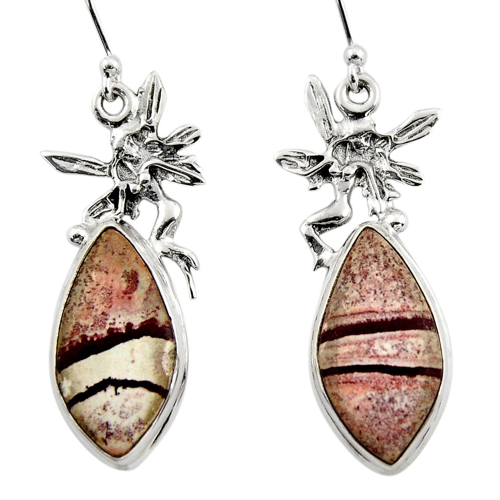 Natural sonoran dendritic rhyolite 925 silver angel wings fairy earrings r45358