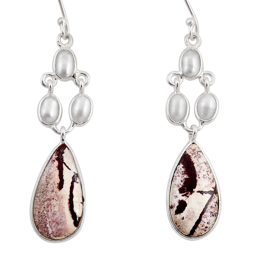 15.34cts natural sonoran dendritic rhyolite pearl silver dangle earrings y50293
