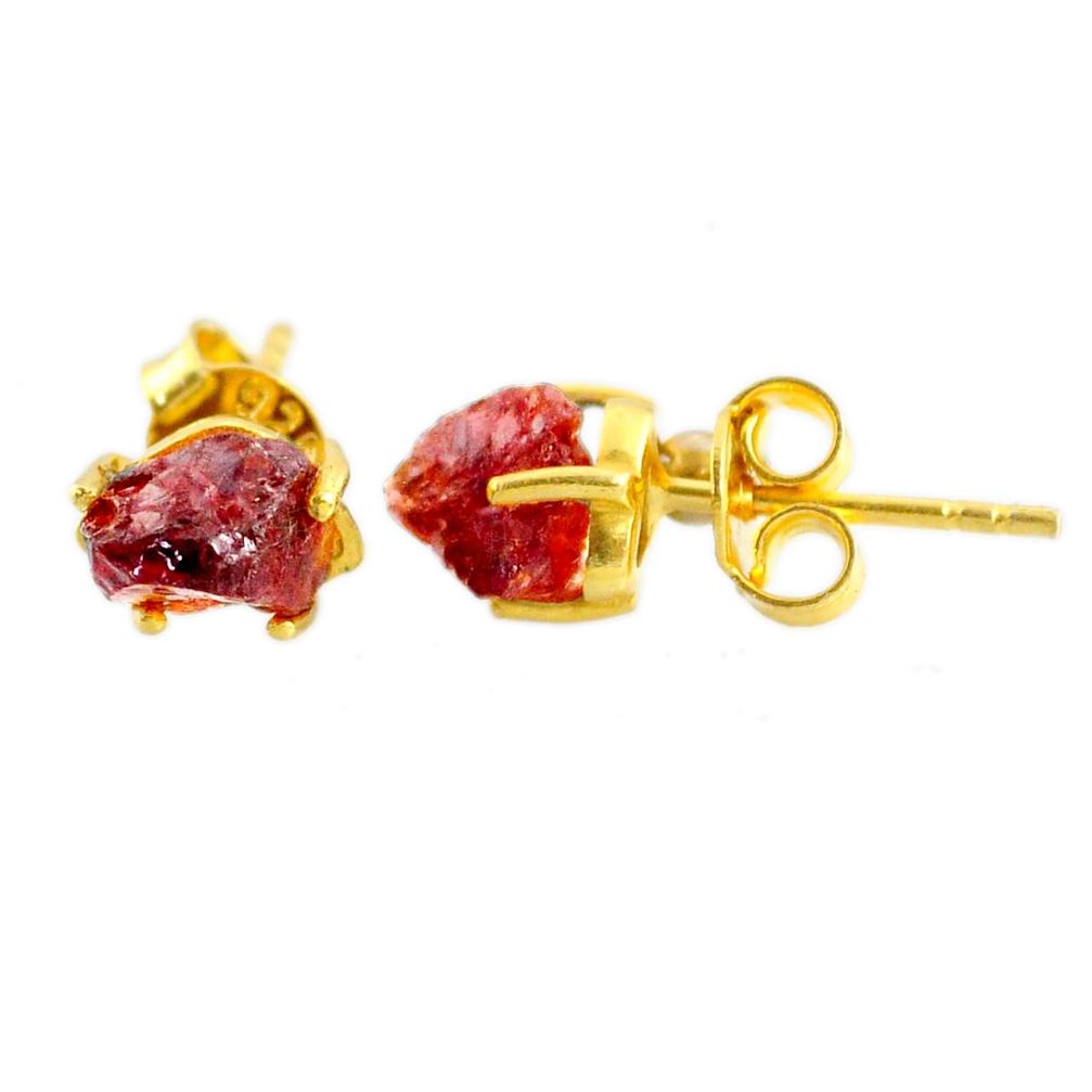 5.29cts natural stud garnet raw 925 sterling silver 14k gold earrings r70478