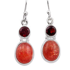9.65cts natural sunstone (hematite feldspar) garnet 925 silver earrings n15058