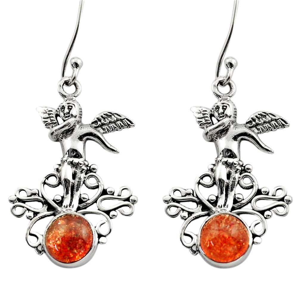 Natural sunstone (hematite feldspar) silver angel wings fairy earrings d40844