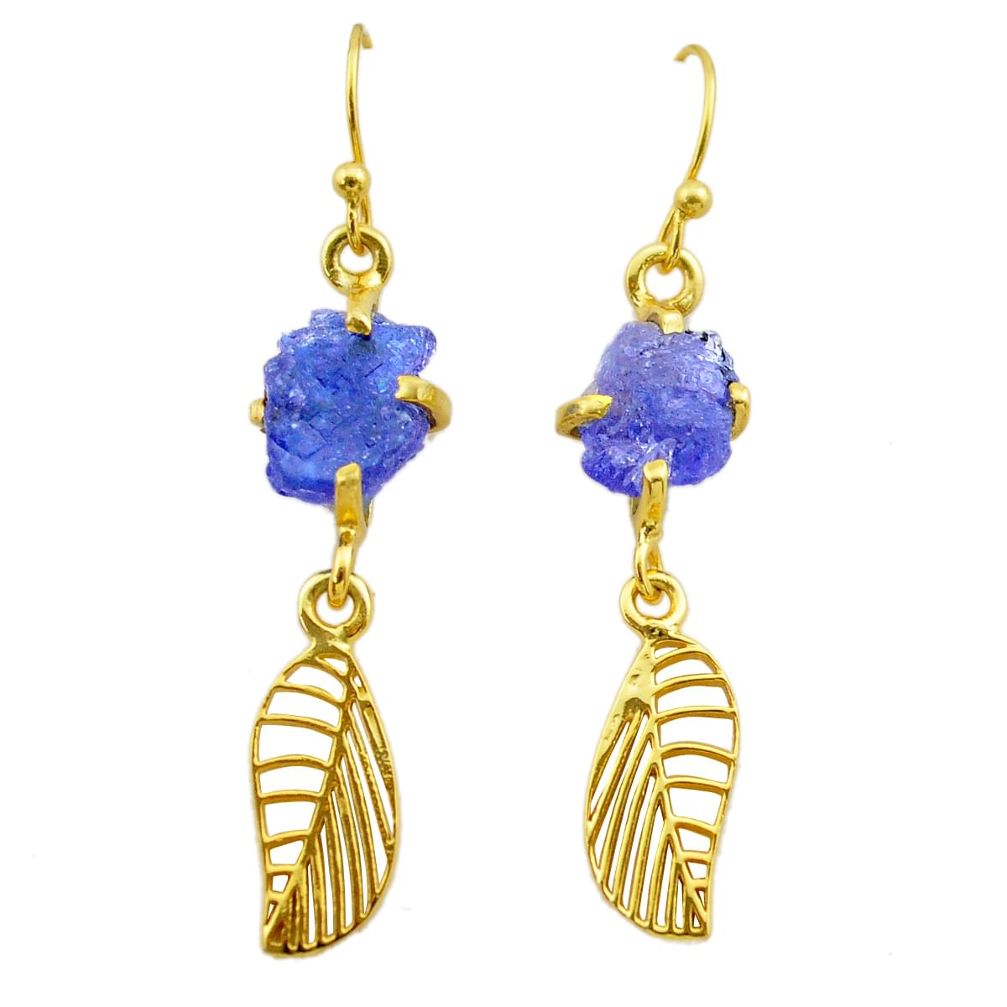 8.56cts natural tanzanite rough 925 silver 14k gold deltoid leaf earrings t29798