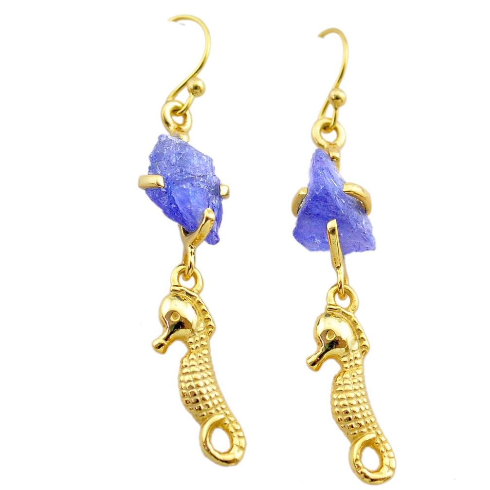 8.87cts natural tanzanite rough 925 silver 14k gold seahorse earrings t29783