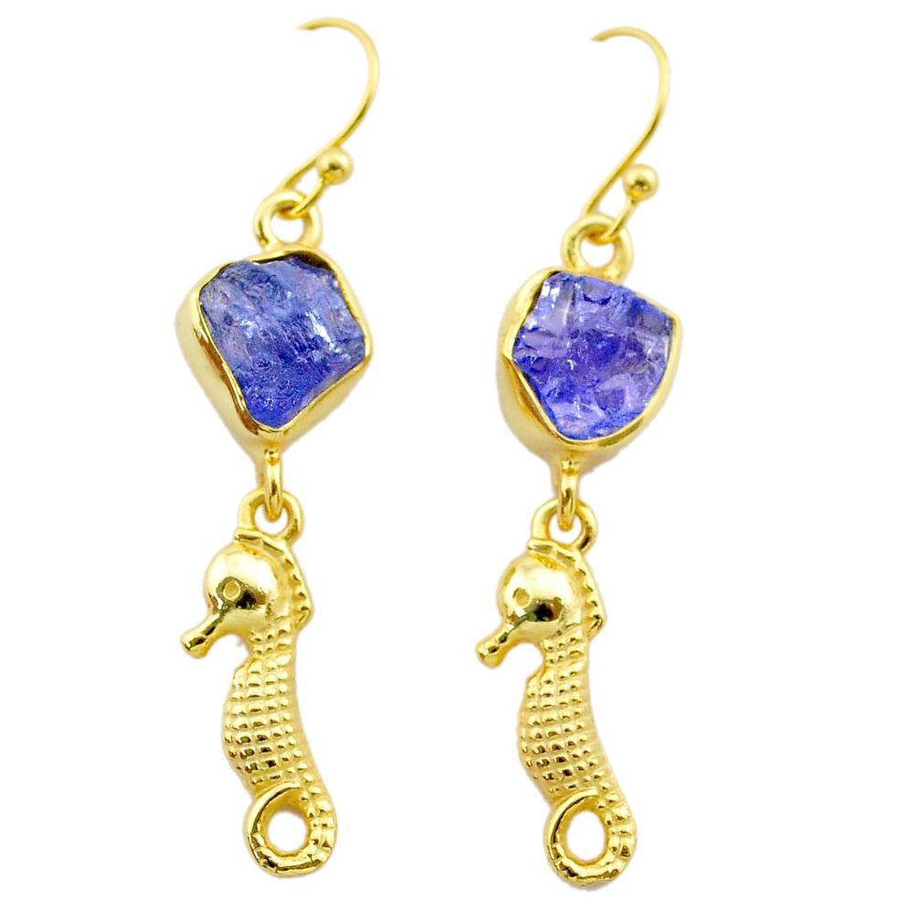 9.44cts natural tanzanite rough 925 silver 14k gold seahorse earrings t29794