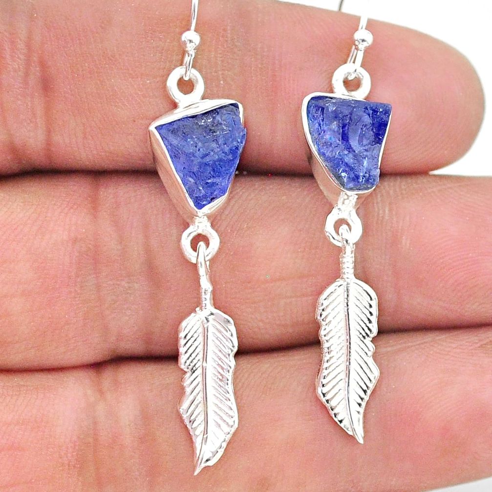 9.83cts natural tanzanite raw 925 silver feather charm earrings t17183