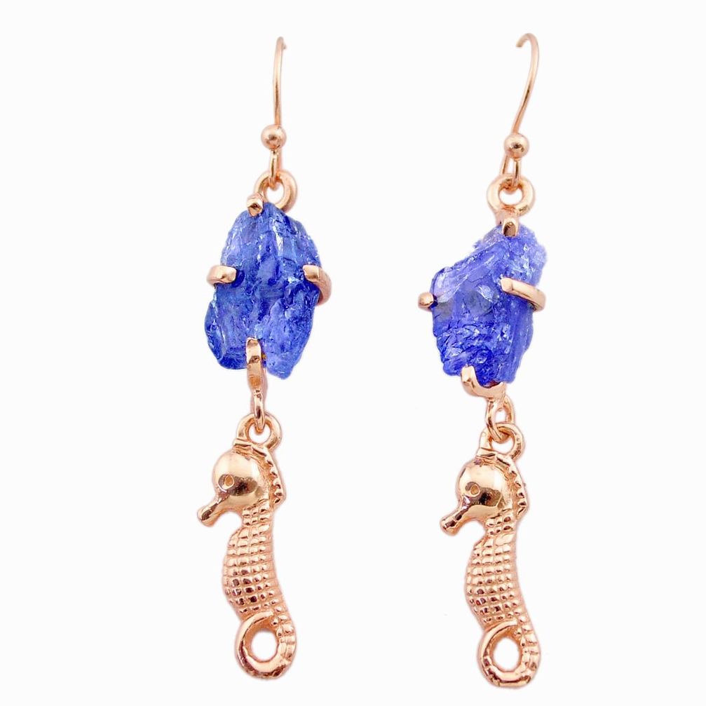 9.83cts natural tanzanite raw 14k rose gold seahorse handmade earrings t29808