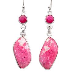 15.34cts natural thulite (unionite, pink zoisite) ruby silver earrings t61083