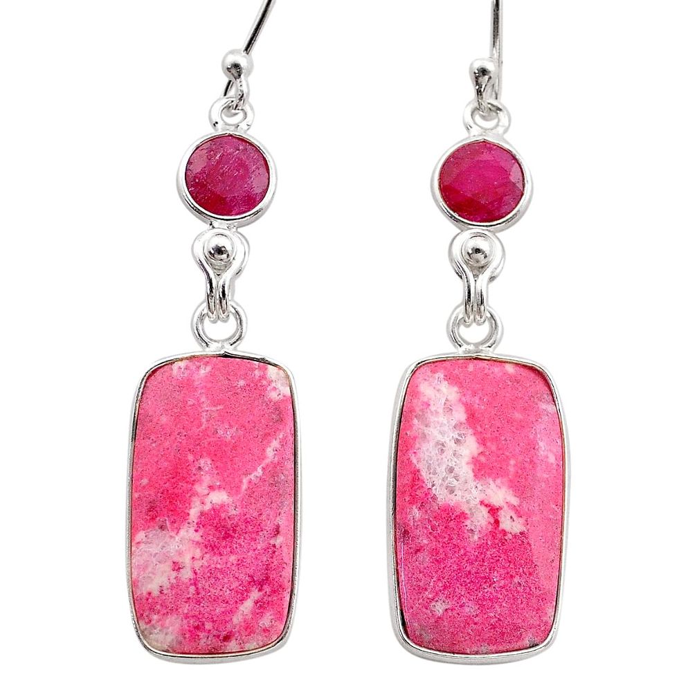 15.37cts natural thulite (unionite, pink zoisite) ruby silver earrings t61085