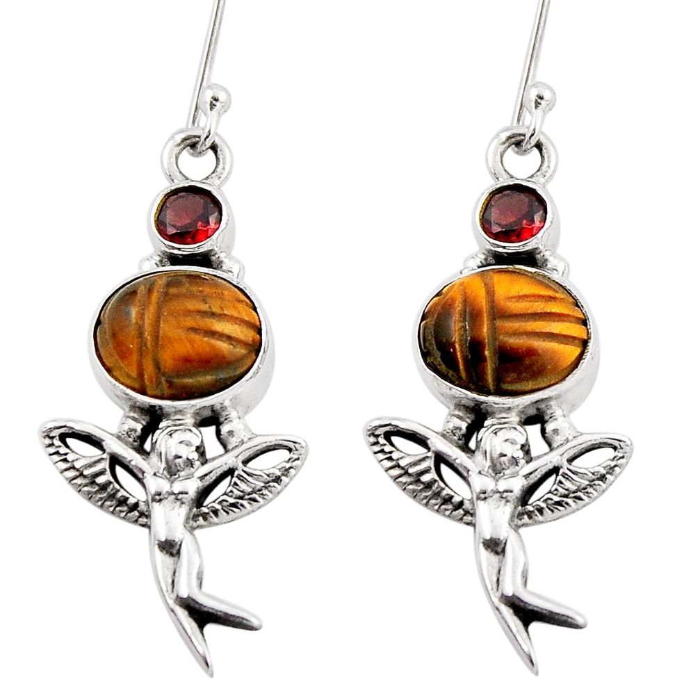10.33cts natural tiger's eye garnet 925 silver angel wings fairy earrings y50901