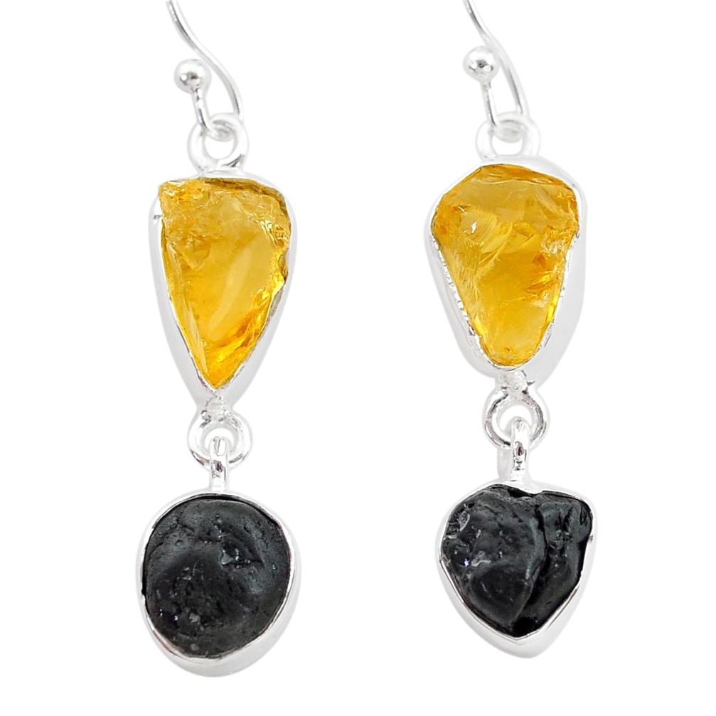 13.04cts natural tourmaline raw citrine raw 925 silver earrings t21154