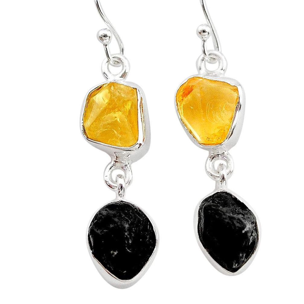 12.49cts natural tourmaline raw citrine raw 925 silver earrings t21155