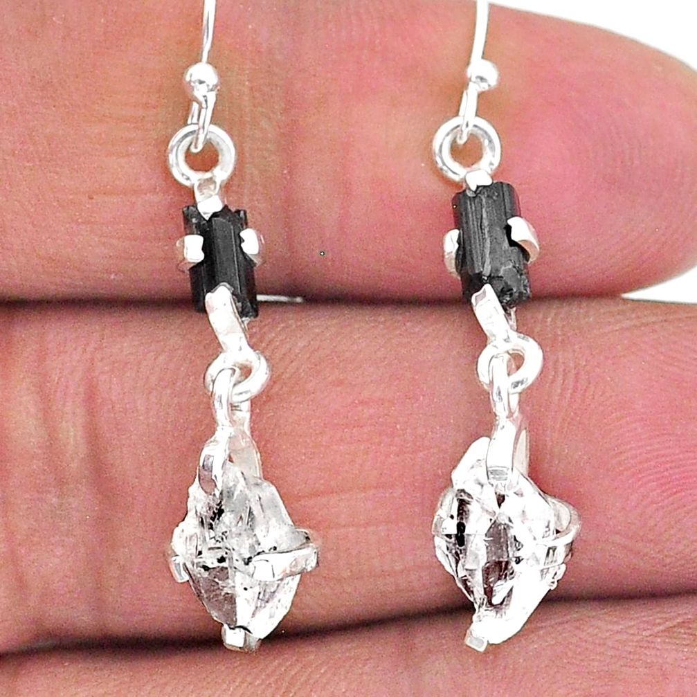 8.80cts natural tourmaline raw herkimer diamond 925 silver earrings t15262