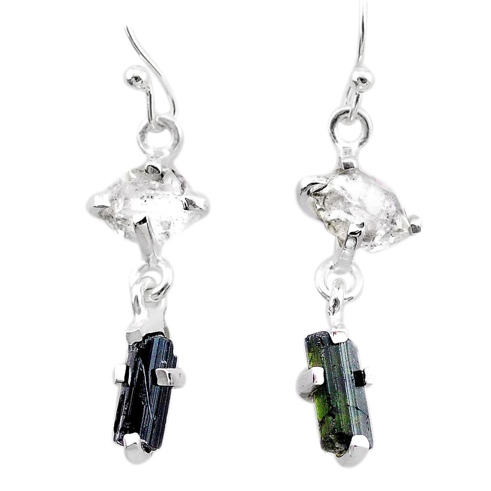 9.02cts natural tourmaline rough herkimer diamond 925 silver earrings t25671