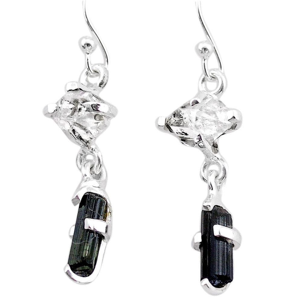 8.50cts natural tourmaline rough herkimer diamond 925 silver earrings t25675