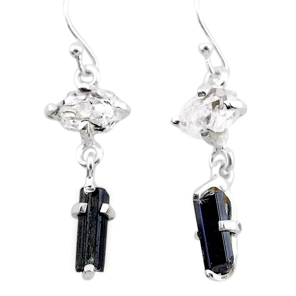 7.85cts natural tourmaline rough herkimer diamond 925 silver earrings t25678