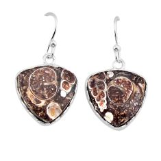 10.45cts natural turritella fossil snail agate 925 silver dangle earrings y62682