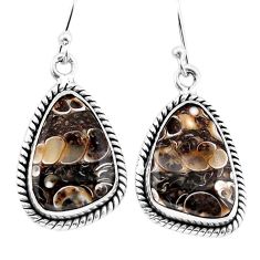 13.24cts natural turritella fossil snail agate 925 silver dangle earrings y63849